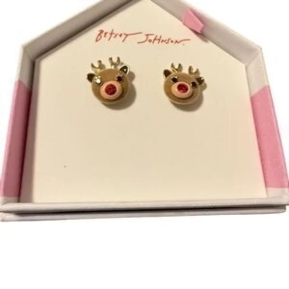 Betsy Johnson Fuzzy Reindeer Stud Earrings - Picture 2 of 3
